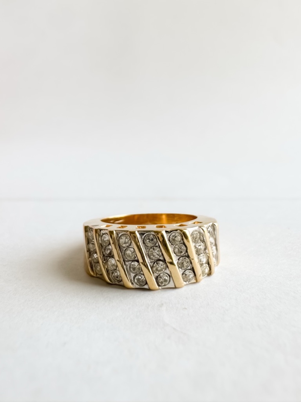 18K GE Wide Band Ring – Pave Crystal Statement Piece, Size 6
